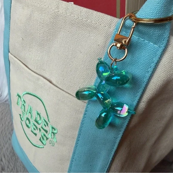 2026 Limited Edition Trader Joe's Mini Blue Canvas Tote with Balloon Dog Charm - Picture 4 of 9